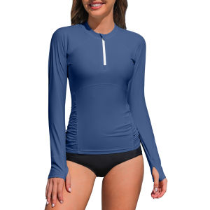 Charmo Women Rash Guard Long Sleeve Swimsuits UV UPF 50+ Zipper Swim Shirt Quick Dry Sun Shirts