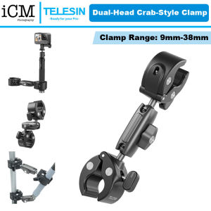 TELESIN Dual-Head Double Crab Handlebar Stick Clamp for Action Camera Bike Motorcycle Pipe Clamp