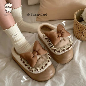 Xixitiao 2024 Dép Cotton Mới Dép Cotton Lolita nơ mùa đông Giày cotton bít mũi nhà dễ thương cho nữ