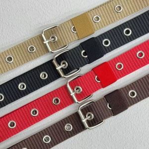 CANICECA Porous Design Canvas Belt Super Durable Adjustable Porous Belt Casual Thin Waistband Women Waist Belt Daily Workwear