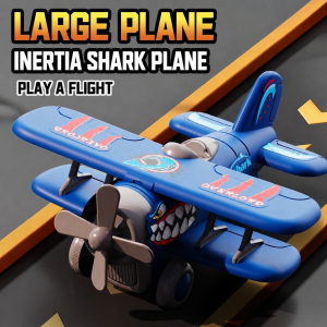 NIKO Large Inertia Shark Aircraft Toy Push Go Rolling Plane Cartoon Airplane Vehicle Toy for Boys Girls Birthday Gift