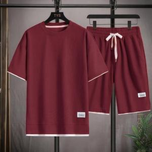 AE Waffle knit casual sports suit for men with short sleeves t T-shirt paired with a set of new lightweight trendy summer shorts for men