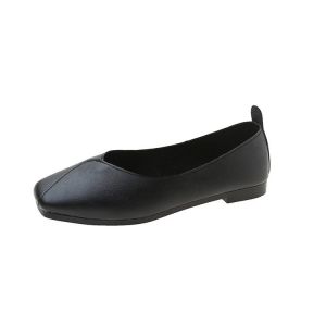 Free Shipping Square-Toe Shallow-Mouth New Retro Grandma Shoes Spring Collection Versatile Soft-Soled Flat Slip-On Loafers