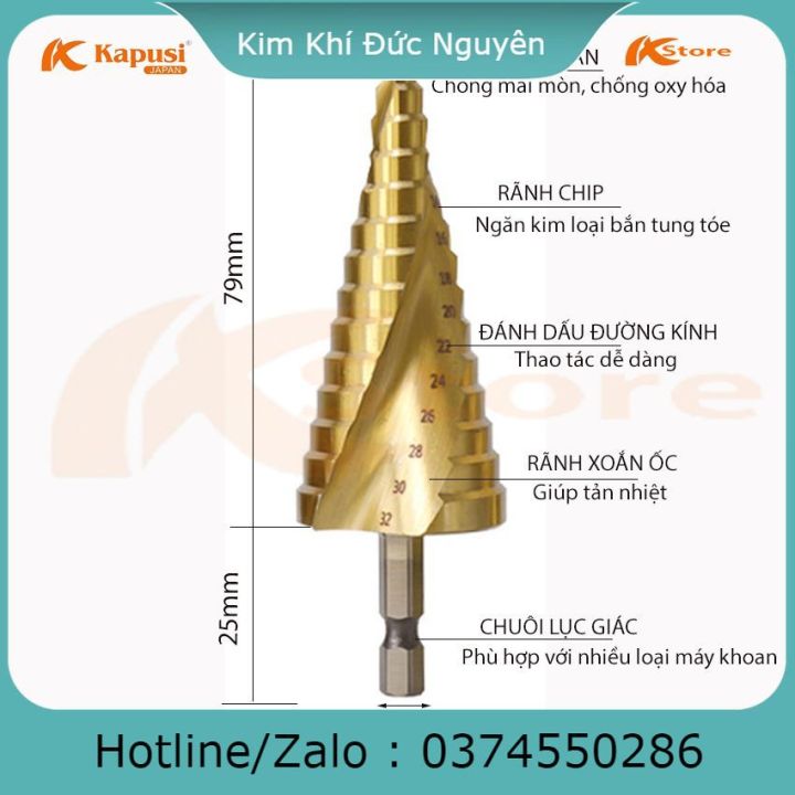 MŨI KHOAN THÁP XOẮN KAPUSI JAPAN 4-32MM CHUÔI LỤC GIÁC - MŨI KHOAN TẦNG ...