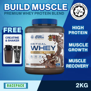 Applied Nutrition Halal Critical Whey Protein Blend Free Shaker Build Muscle High Protein Low Sugar Muscle Recovery 2kg 67 Servings Made in UK