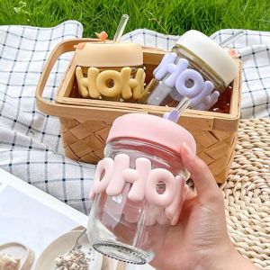 Gelas Minum hoho Thumbler Kaca Aesthetic - Water Bottle Cup Kaca Simple Elegan - Cangkir Bening Kaca Coffe Teh Dengan Tutup Free