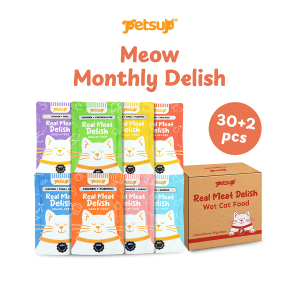 Petsup Real Meat Delish Meow Monthly Bundle 30+2 Wet Cat Food Grain Free High Protein Chicken Pumpkin Salmon Tuna Chicken Liver Carrot Flavor Hydration Meal For Cat Kitten