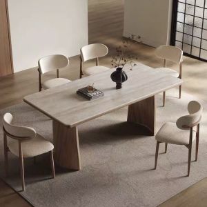 [Cozy ]Sintered Stone Dining Table And Chair Combination Rectangular Solid Wood Living Room Dining Table