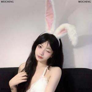 [COD] WEICHENG Female cute Girls Lolita Cosplay Headband Fluffy Plush Sweet Long Rabbit Bunny Ears Bandana Hair Hoop Cartoon Anime Headpiece