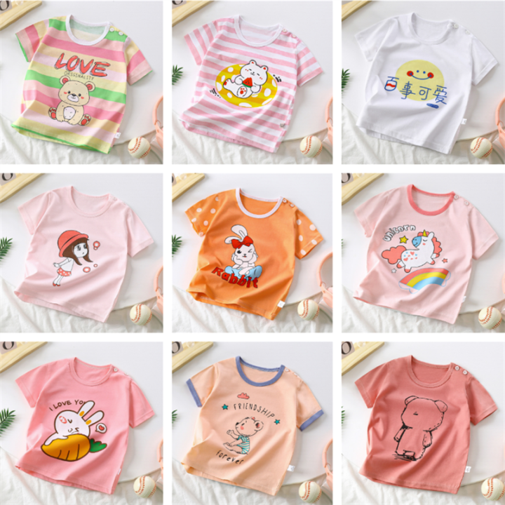 Xiaozhima Kids Baby Girls Summer T shirt Cute Bear Rabbit Print Tops Tshirt Round Neck Child Girl Tees Shirt With Button Small Size For 0 7 Years Lazada