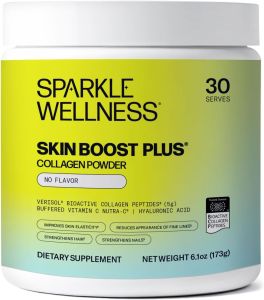 Sparkle Wellness VERISOL Bioactive Hydrolyzed Collagen Peptides | Collagen Powder Supplement with Vitamin C & Hyaluronic Acid for Hair Skin and Nail Health | Skin Boost Plus (No Flavor) [30-Serves]