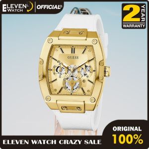 [Promo] Jam Tangan Pria Guess GW0202G6 Phoenix Gold Tone Case White Genuine leather / Silicone Original Garansi 2 Tahun [✔COD][100% Authentic]