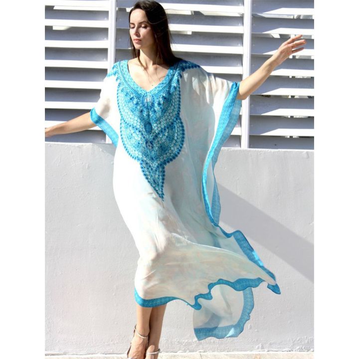 Versitale Maxi Dress White Cotton Baju Kaftan Comfortable Elegant