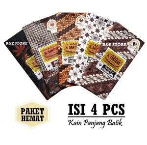 Paket Hemat 4 Pcs Kain Jarik Batik H. Santoso AAA Kain Panjang Batik Halus Sogan Gading Mas Putihan