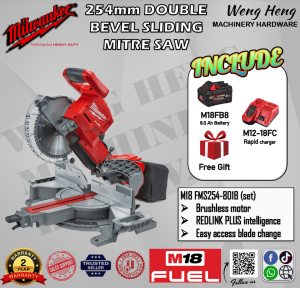 100% Genuine Milwaukee M18 FUEL 10" (254mm) Double Bevel Sliding Mitre Saw - Model M18 FMS254