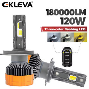 EKLEVA 2pcs 120W Tri-Color LED Headlights with Remote Control Dual Projector Lens & Cooling Fan Cars Accessories Headlights with H1 H4 H11 9005 9006 9012 6500K 4300K 3000K