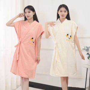 PTPT Coral Fleece Lady Bath Towel Soft Cartoon Wrap Shower Skirt Home Pajamas Comfortable Hotel Bathrobe Lady