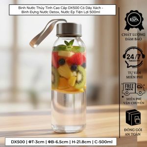 Bình Thủy Tinh Đựng Nước Detox Hoa Quả 500ml DX500 - Thiết Kế Sang Trọng Có Dây Xách Cầm Tay