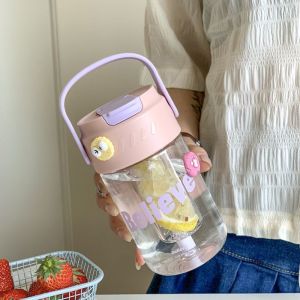 Portable High-Value Water Cup Student Water Bottle Straw Cup with Handle Cute Straw Cup