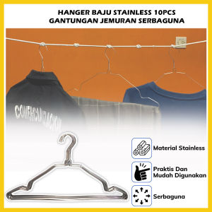Hanger Baju Stainless Steel (Isi 10pcs) Gantungan Jemuran Pakaian Baju Syal Hijab Bahan Kawat Untuk Baju Anak dan Dewasa Serbaguna Gagang Jemur Gantung Cucian - GP Mall