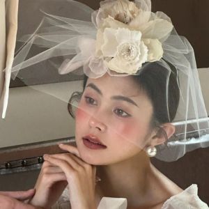 MIRACLE HOME STORE White Flower Bride Headdress French Style Elegant Hair Jewelry Fairy Wedding Bridal Headwear Photography Accessories