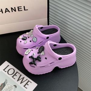 พร้อมส่ง💗 รองเท้าหัวโต สีโทนม่วงชมพู เสริมส้นสูง 7 cm มีสายรัดส้น แถมตัวติด 💗E-8899