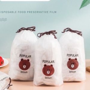 Túi 100 Chiếc Màng Bọc Thực Phẩm Co Giãn Có Thể Tái Sử Dụng Tặng Kèm Túi Đựng Hình Gấu