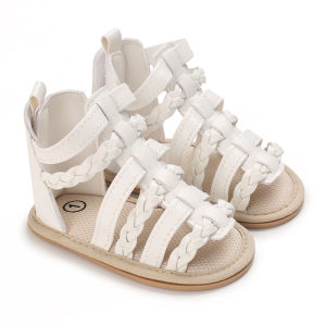 Baby Girls Elegant Flower SandalsSoft Sole Slip-on Hook And Loop Fastener Shoes For Summer And Spring