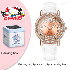 (With Box/38.1mm)100% Authentic Sanrio Hello Kitty Watch for Kids Girls Quartz Watch Waterproof Soft Leather Strap Shockproof Birthday Gift 2180