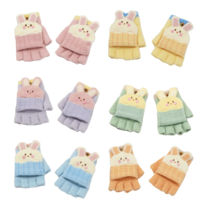 ถุงมือครึ่งนิ้วเด็กพร้อมฝาปิดถุงมือเคสแบบพับปิดได้ครึ่งนิ้วสำหรับเด็กเพื่อความสนุกกลางแจ้งในฤดูใบไม้ร่วงและฤดูหนาว