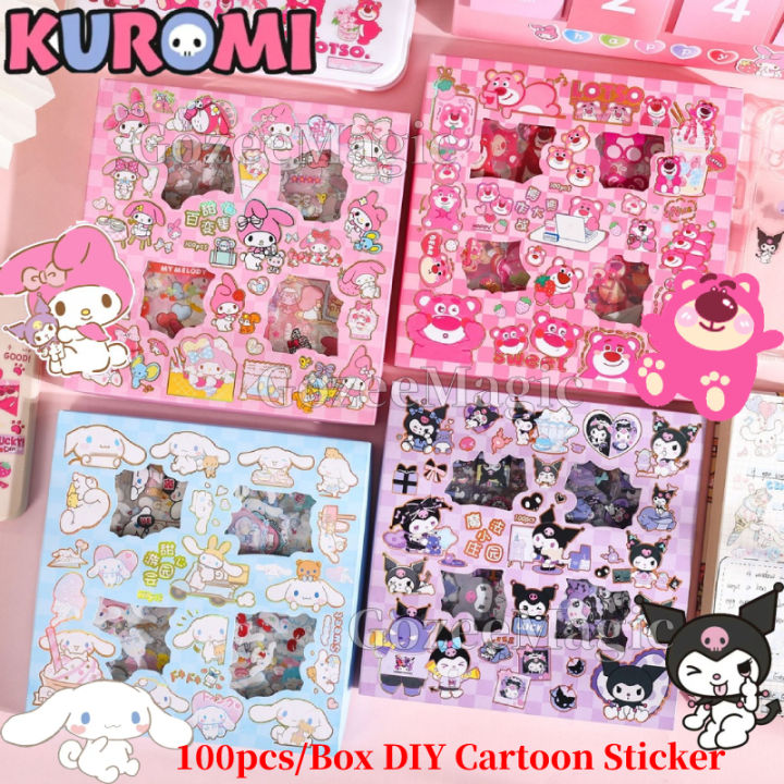 Isabella 100 pieces/box Cute San Liou Cartoon Handbook DIY Sticker Waterproof PVC Transparent Sticker Creative Children's Handbook Sticker Stationery Sticker Children's Birthday Giftry PVC Waterproof Transparent Sticker Birthday Gift