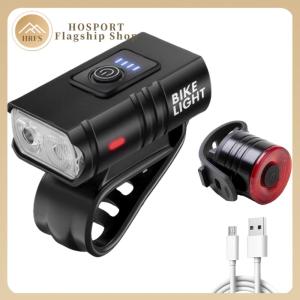 【HRFS】 LED Bike Handlebar Flashlight USB Charging with Tail Light Powerful Bike Front Light IP44 Waterproof Power Display Riding Safety Accessories