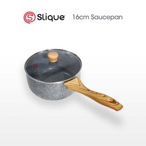 SLIQUE Premium 16cm/18cm/20cm Non-Stick Ceramic Coating Sauce Pan w/ Tempered Glass Lid Induction Base Marble Collection