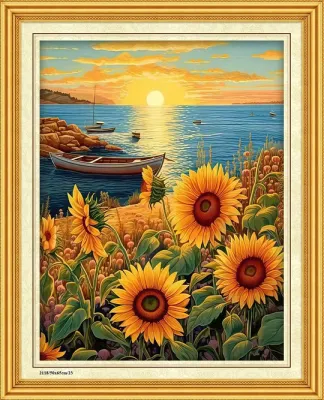 PHÔI Tranh thêu chữ thập phong cảnh hoa hướng dương 2118 50*65cm - thêu kín