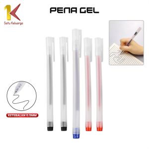Satu Keluarga Pena Gel Alat Tulis Pulpen 0.5mm Motif Polos A46 Pulpen Cair Perlengkapan Sekolah