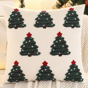 FOUNDTWO Soft Christmas Tree Pillow Cover Square Candy Pattern Xmas Cushion Cases Decorative Pillowslip Cozy Christmas Pillow Cover Christmas Decoration
