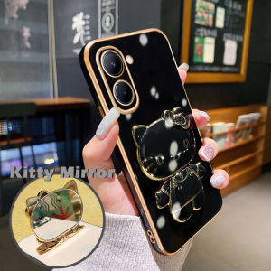 Casing Ponsel untuk Realme C33 C55 N55 C35 C31 C30 C30s Q5i C3 C2 C2s Narzo 50a Prime 50i Prime OPPO A1K Case Hello Kitty cermin lapisan casing ponsel penutup HP pelindung silikon softcase pembungkus penuh aliran kesing Phone Stands