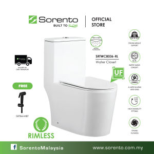 SORENTO SRTWC8036-RL WC Water Closet One Piece Rimless Design Tandas Jamban Toilet Bowl with UF seat cover soft close