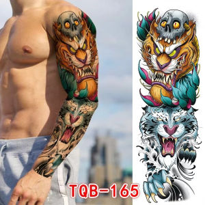 Waterproof Full Arm Temporary Tattoo Fashion Lion Gold Fish Dragon Zeus Men Women Art Fake Sticker Glitter Style h260819