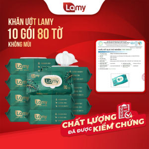 Khăn giấy ướt Lamy Thùng 10 gói cao cấp 80 tờ không mùi mềm mịn an toàn cho da nhạy cảm