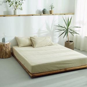 Dansunreve Washed Cotton Fitted Bed Sheet 1pc Queen King Size Pure Cotton 100% Cotton Anti-Pull Mattress Covers with Elastic Bands