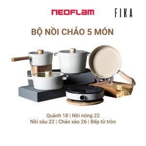 [HÀNG CHÍNH HÃNG] Bộ 5 món nồi chảo chống dính bếp từ FIKA NEOFLAM Hàn Quốc. Sản phẩm gồm 2 nồi sâu chống dính đế từ 18cm 22cm 01 nồi nông chống dính đề từ 22cm 01 chảo xào sâu lòng chống dính đế từ 26cm 01 bếp từ đơn