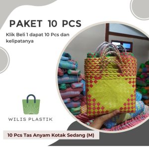 PAKET MURAH 10 PCS Tas Bingkisan KOTAK SEDANG (M) Anyaman Plastik Untuk Hampers Parcel Selamatan