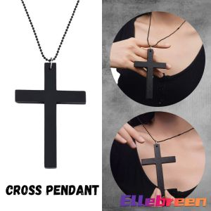 Ellebreen Black Wooden Cross Necklace Long T-shirt Chain Accessories Necklace Clavicle Chain Choker Jewelry