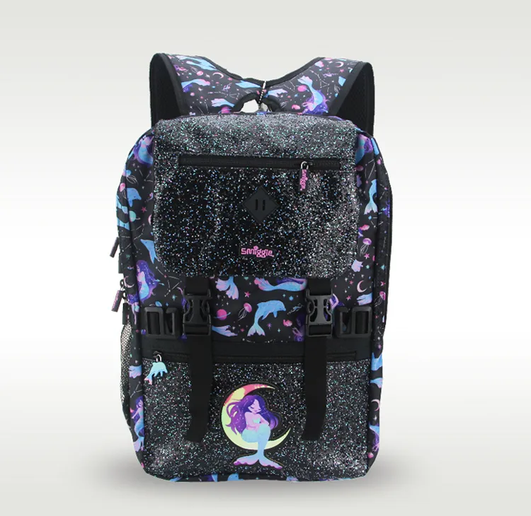 Australia Smiggle Original Children's School Bag Kawaii Girls Backpack  Black Star Ocean Beautiful Mermaid 18 Inch Kids Bags