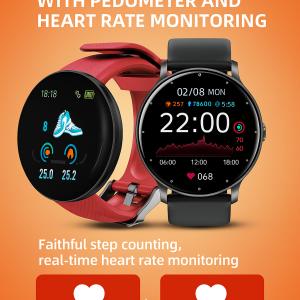 D18 Heart Rate Blood Pressure Monitoring Sports Watch for All Seasons Fitness Enthusiasts Outdoor Sports Lovers Students Message Alerts Health Tracking
