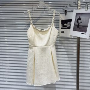 New Arrival Sleeveless Pearls Embroidered Beadings Shoulder Strap Slim Waist Backless Short Mini Dress Women GR125