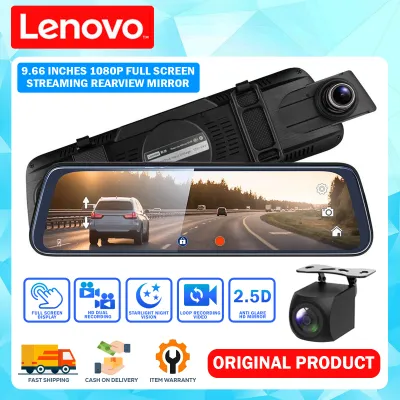 LENOVO V7 9.66inch Stream Media Dual Lens FHD 1080P Dash Cam Car DVR Rearview Mirror Camera IPS TOUCH SCREEN Flexible front lens with 170 degree wide angle Dash Cam