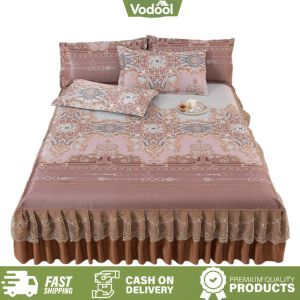 [VSC] 3pcs Mattress Protector with Ruffle Bed Valance Lace Bedspread with 2 Pillowcases Machine Washable Elegant Home Decoration