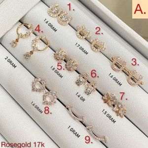 Anting emas asli kadar 75 17k rosegold love smiley solitaire branded drop like diamond jepit gantung duduk paku tusuk stud